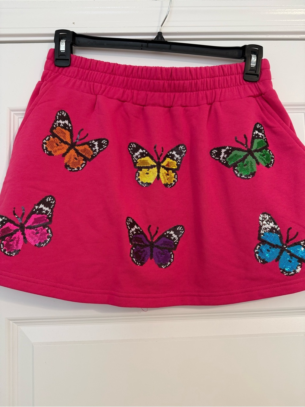 QUEEN OF SPARKLES Hot Pink Butterfly Sequin Skirt